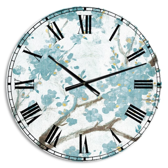 Designart 'Teal Cherry Blossoms I Traditional Wall Clock